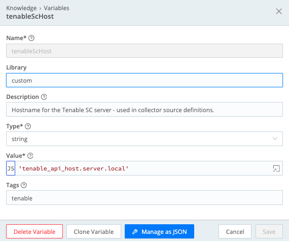 Creating the tenableScHost variable